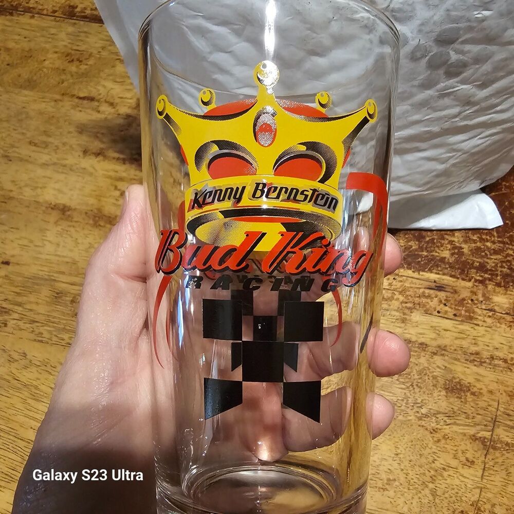 Budweiser Bud King Kenny Bernstein Pint Beer Glass NASCAR Racetrack